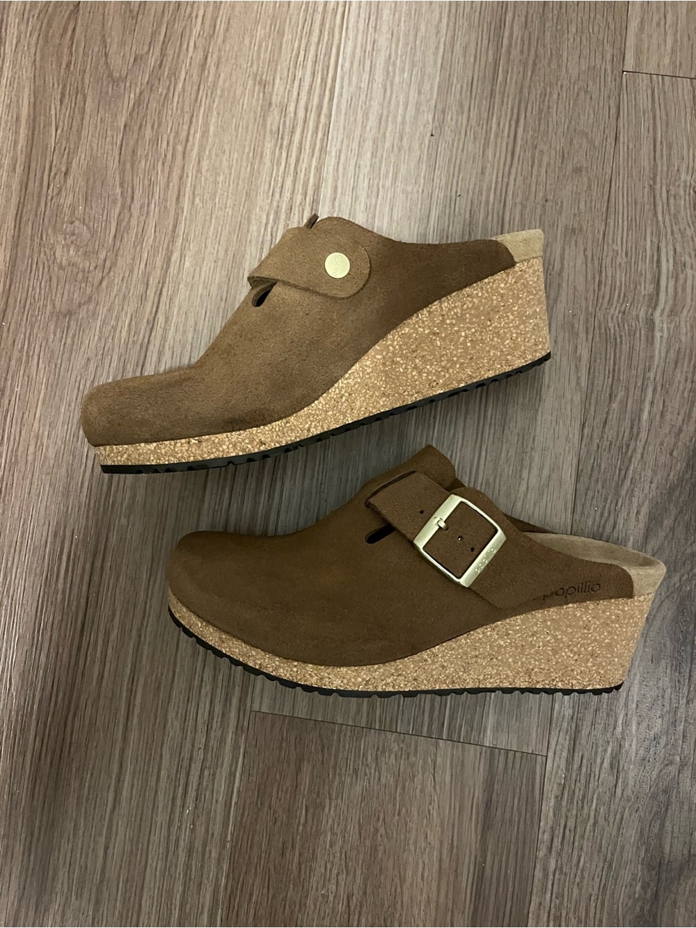 Birkenstock Brown Suede Wedge Clogs with Cork Platform